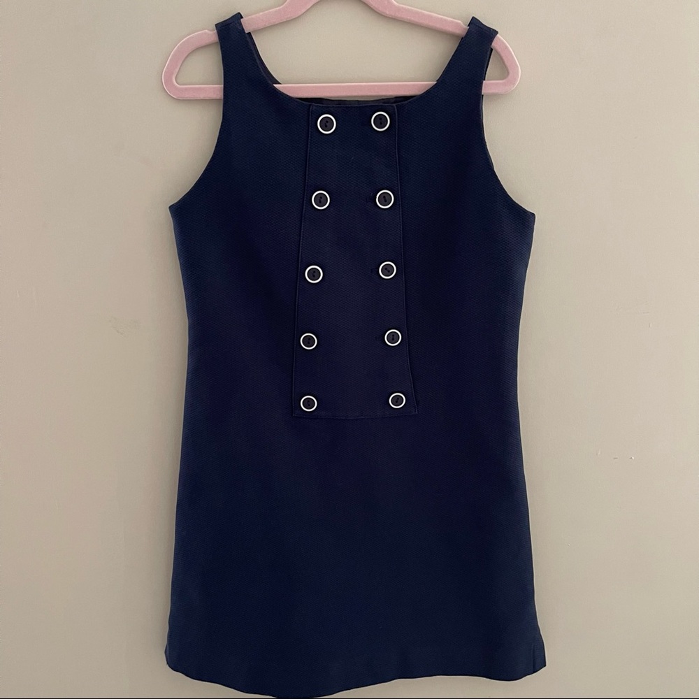Florence Eiseman Nautical Navy Blue Pique Shift Dress Sz 14